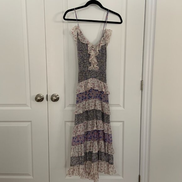 Maje Rissola Contrast Floral Ruffled Cotton Maxi Dress Size 36 - Picture 8 of 16